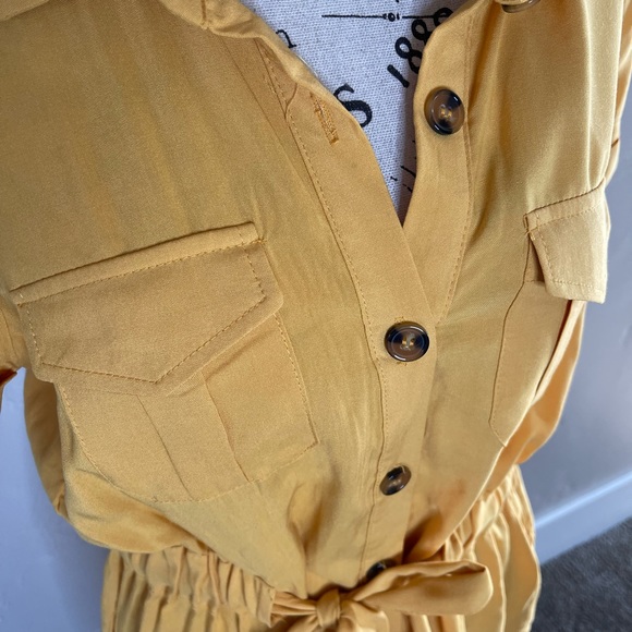 NWT Justify medium collared mustard button down dress, tie waist and pockets! - Picture 3 of 14